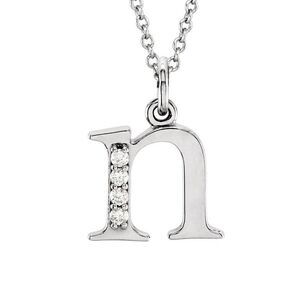The Abbey 14k White Gold Diamond Lower Case Initial 'n' Necklace 16 In